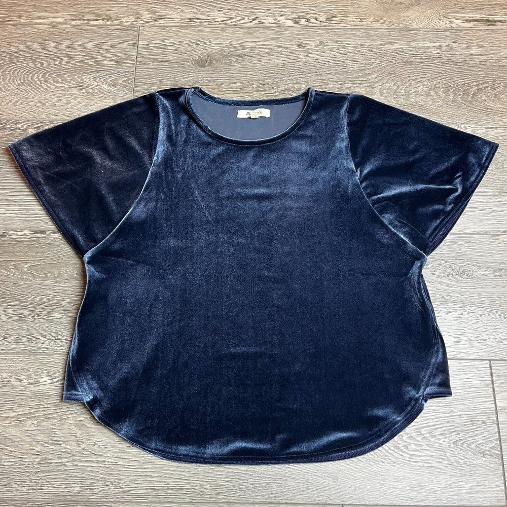madewell midnight blue velvet velvor top xxs